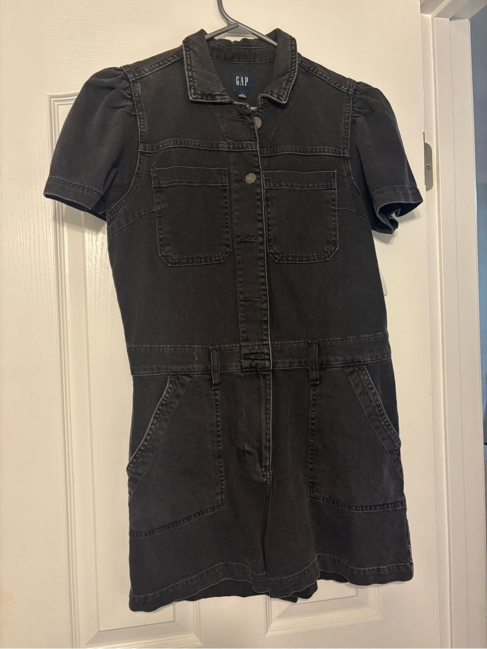 GAP Black Short-Sleeve Denim Romper